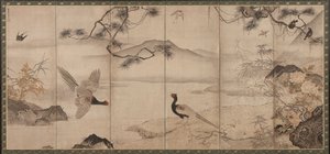 四季的花鸟：春夏，室町时代，15世纪末至16世纪初（纸上的墨水和颜色）